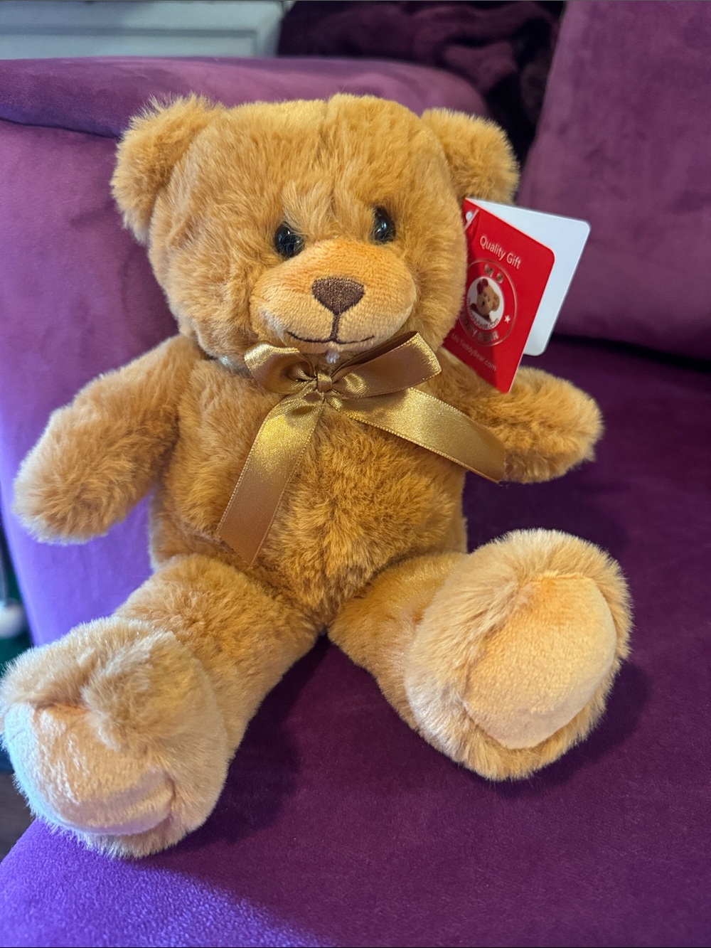 Bright Orange Plush Teddy Bear with Satin Bow
